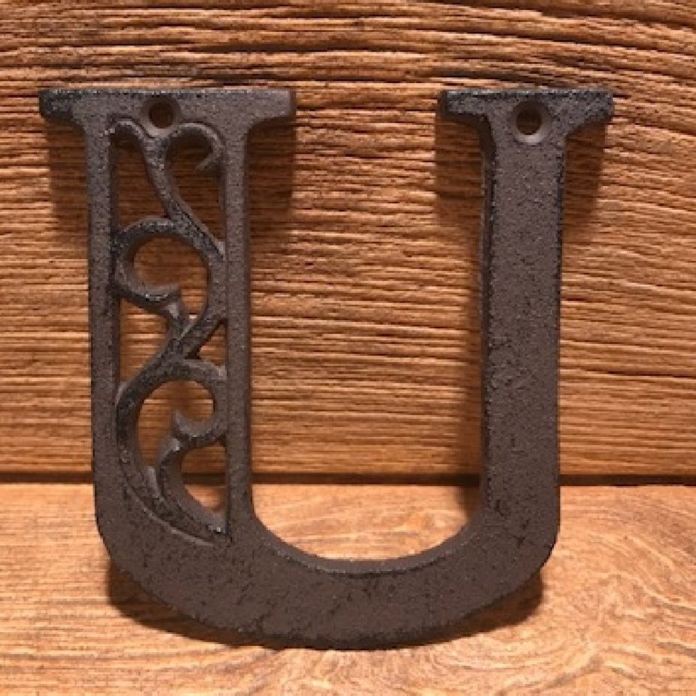 Cast Iron Letter "U" 4 5/8"tall Ornate Raw Cast Iron Ready for Paint 0184-0557-U